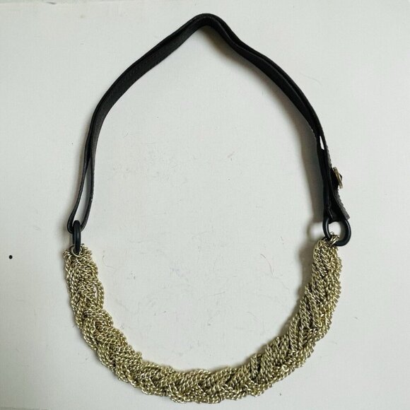 Fossil Silver Tone Necklace Braided Chunky Chain Leather Cord Closure Boho - Picture 1 of 8
